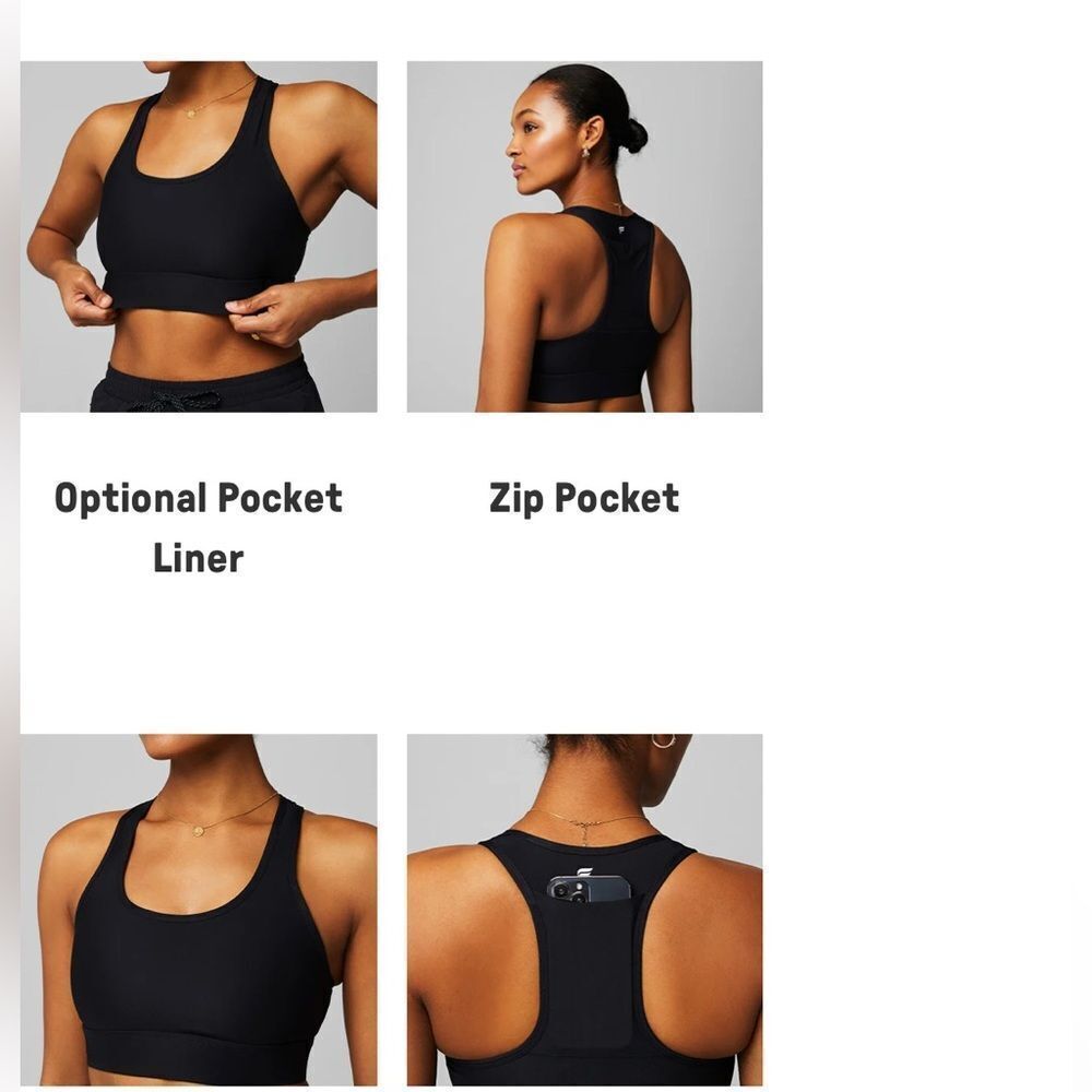 Fabletics Black Sports Bra with Zip Pocket - NWT